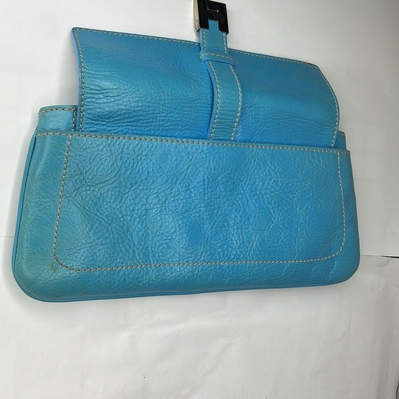 Lambertson Truex Teal Blue 11” Leather Clutch Bag - Picture 12 of 12